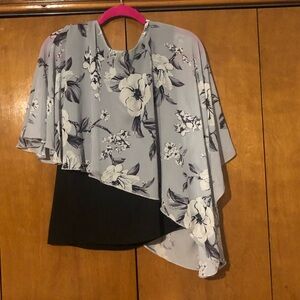 Floral Asymmetrical Cape Blouse